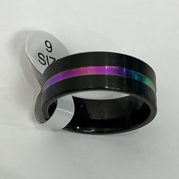 Stainless Steel Mens Unisex Iridescent Multi Colored Iridescent Ring Band Size 9 - Picture 3 of 6